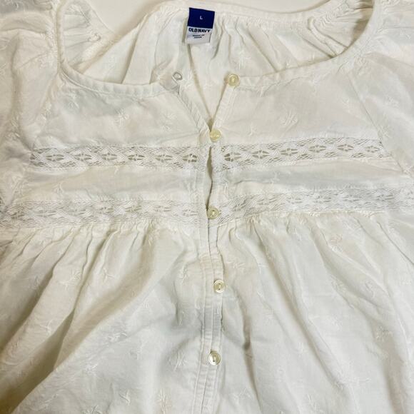 Old Navy White Lace Button Down Blouse Women’s Large Cotton Top Boho Chic - Picture 3 of 6